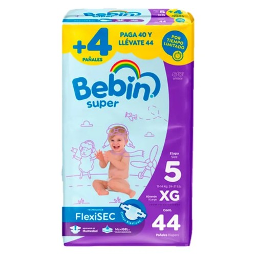 Pañales Bebin Super Etapa 5 Extra Grande Unisex 44