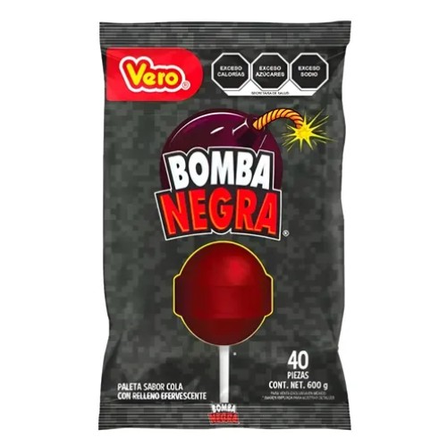 Paleta Vero Bomba Negra Sabor Cola Relleno Eferves